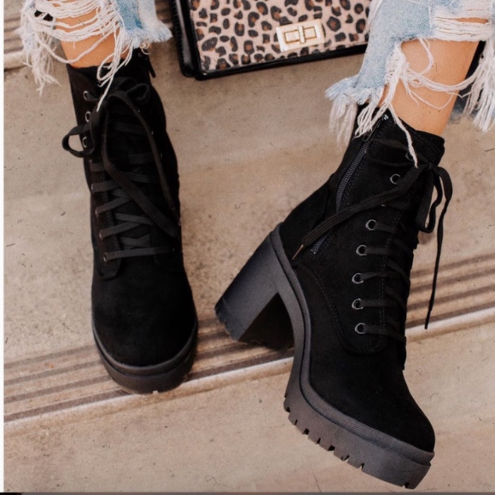 Chunky Lace Up Platform Heeled Booties